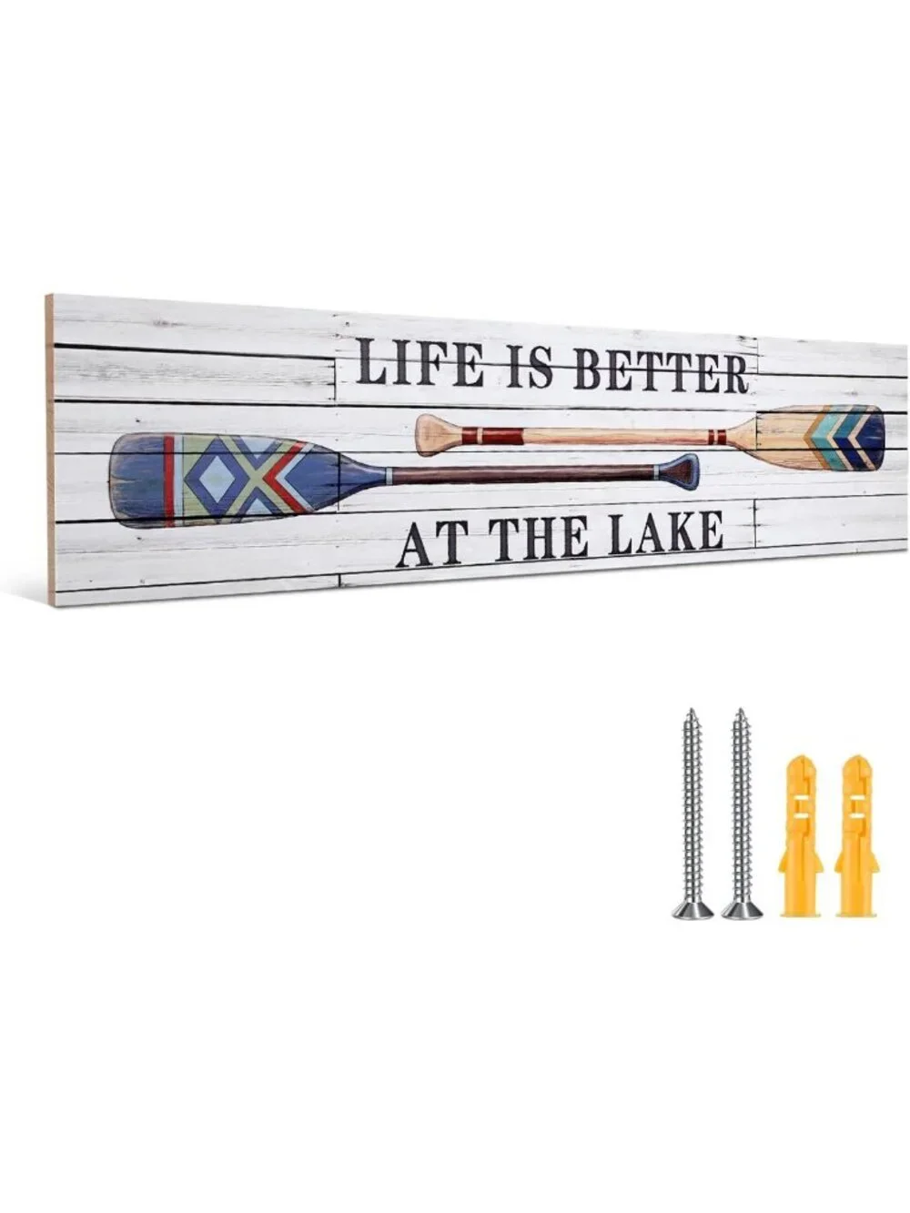 Rustic Lake Life Decor Sign - 36” Pine Wood Wall Art for Porch, Entryway & Home